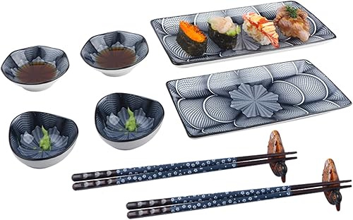 Artcome Juego de vajilla de cerámica de estilo japonés de 10 piezas para boda de inauguración de la casa, 2 platos de sushi, 2 platos de salsa, 2