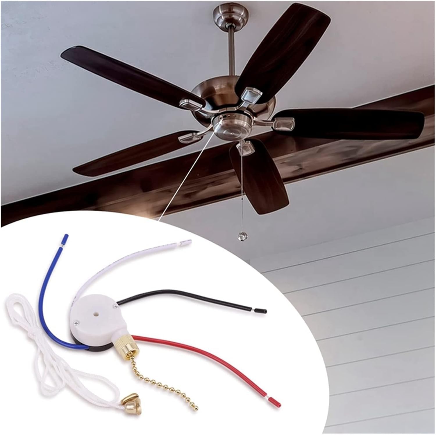3 Speed 4 Wire, Fan Switch Zipper Speed Control Switch,with Rope(Gold+White)