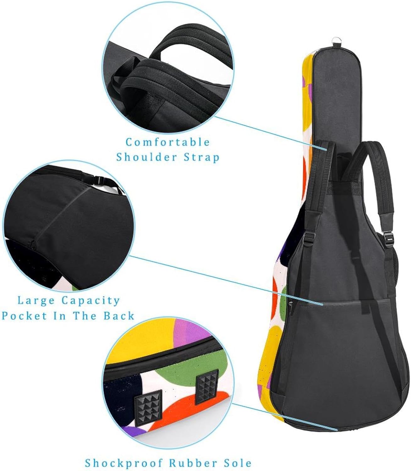 40 41 42 Inch Acoustic Guitar Bag, 0.4 In Thick Sponge Padded Guitar Case Gig Bag with Back Hanger Loop and 2 Pockets, Fun Colorful Abstract Background