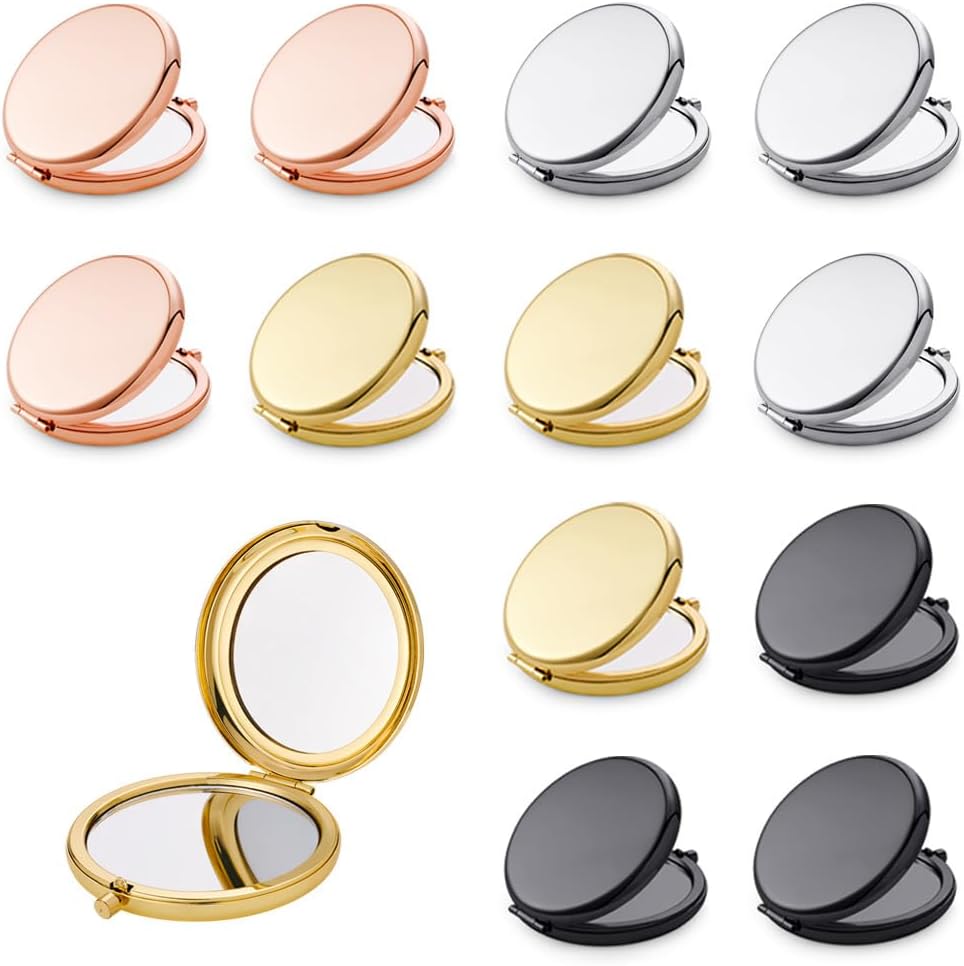 Compact Mirror for Purse, Metal Round Shell, Double-Sided 1X/12X Magnifying, Portable Travel Small Makeup Mirror, Mini Pocket Mirror, Mix, 18 Packs