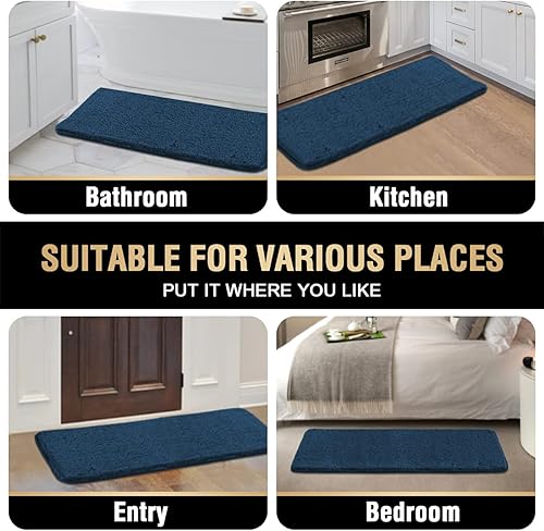 Miniatura 7 de H.VERSAILTEX Alfombra de baño copetuda, antideslizante, de 47 x 17 pulgadas, extra suave, gruesa, absorbente, peluda, alfombra de cocina para