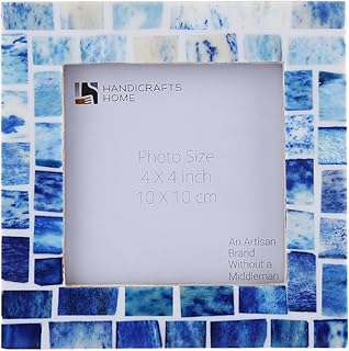 Handicrafts Home Indigo Picture Frames - Shades of Blue Bone Inlay - Mosaic Style Photo Frames – 4x4 inch