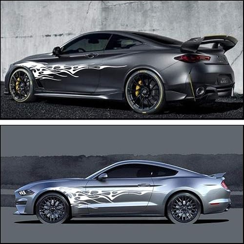 Miniatura 3 de Leasinder 2 calcomanías universales de 103 pulgadas con gráficos de llama para el lado de la carrocería del automóvil, carreras, deportes, tiras