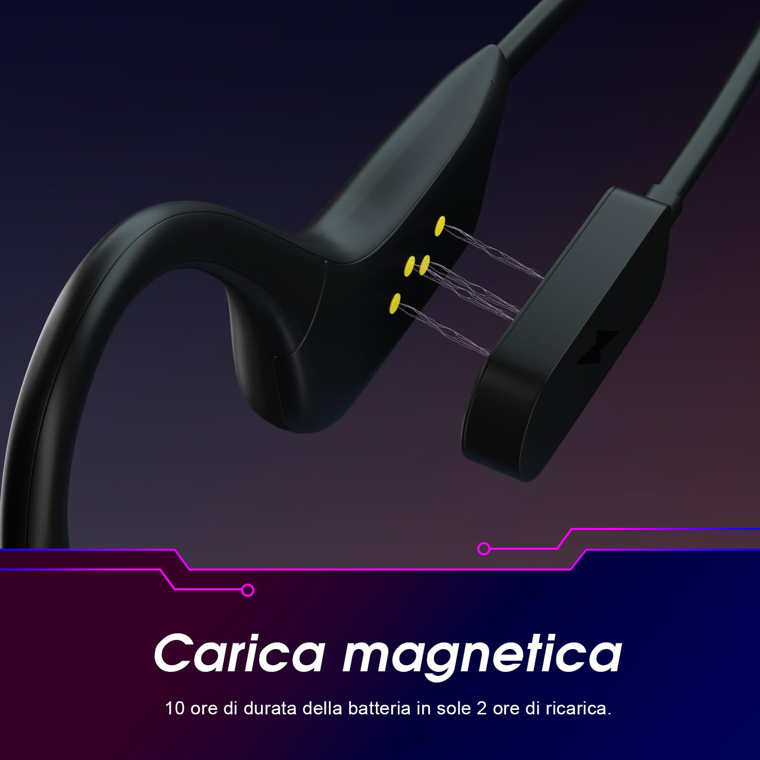 August EP400 Cuffie Conduzione Ossea Bluetooth e MP3 Openear con Memoria, Bone conduction con microfono, IP68 Impermeabili Multipoint per Running Sport Waterproof Wireless Bici Ciclismo - Nero