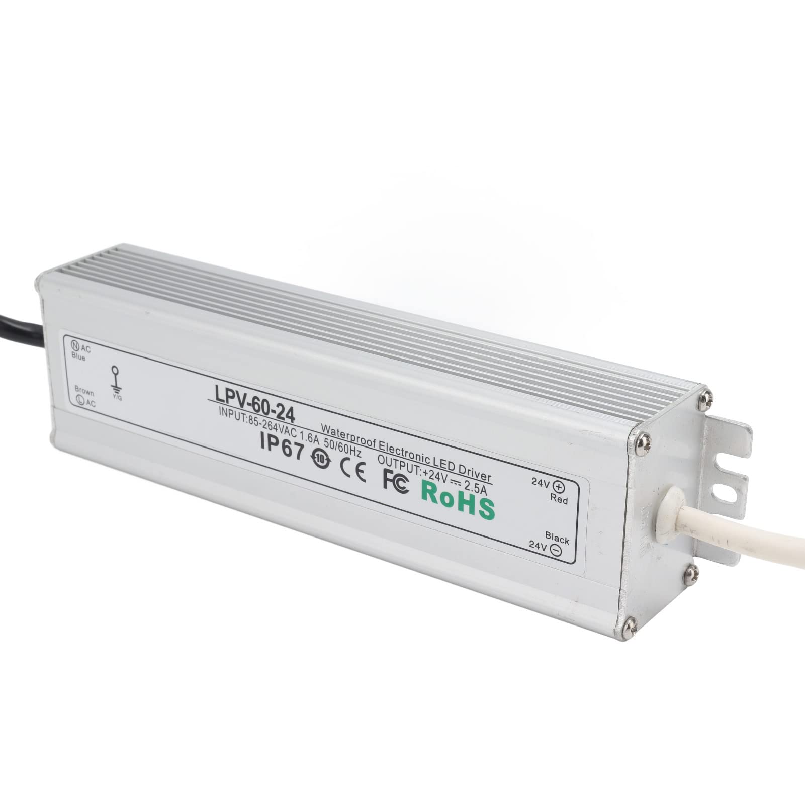 Driver LED impermeabile IP67, trasformatore di alimentazione LED a tensione costante 24 V con OCP regolabile, alloggiamento in lega di alluminio per luci LED da interno e da (LPV-60W-24V2)