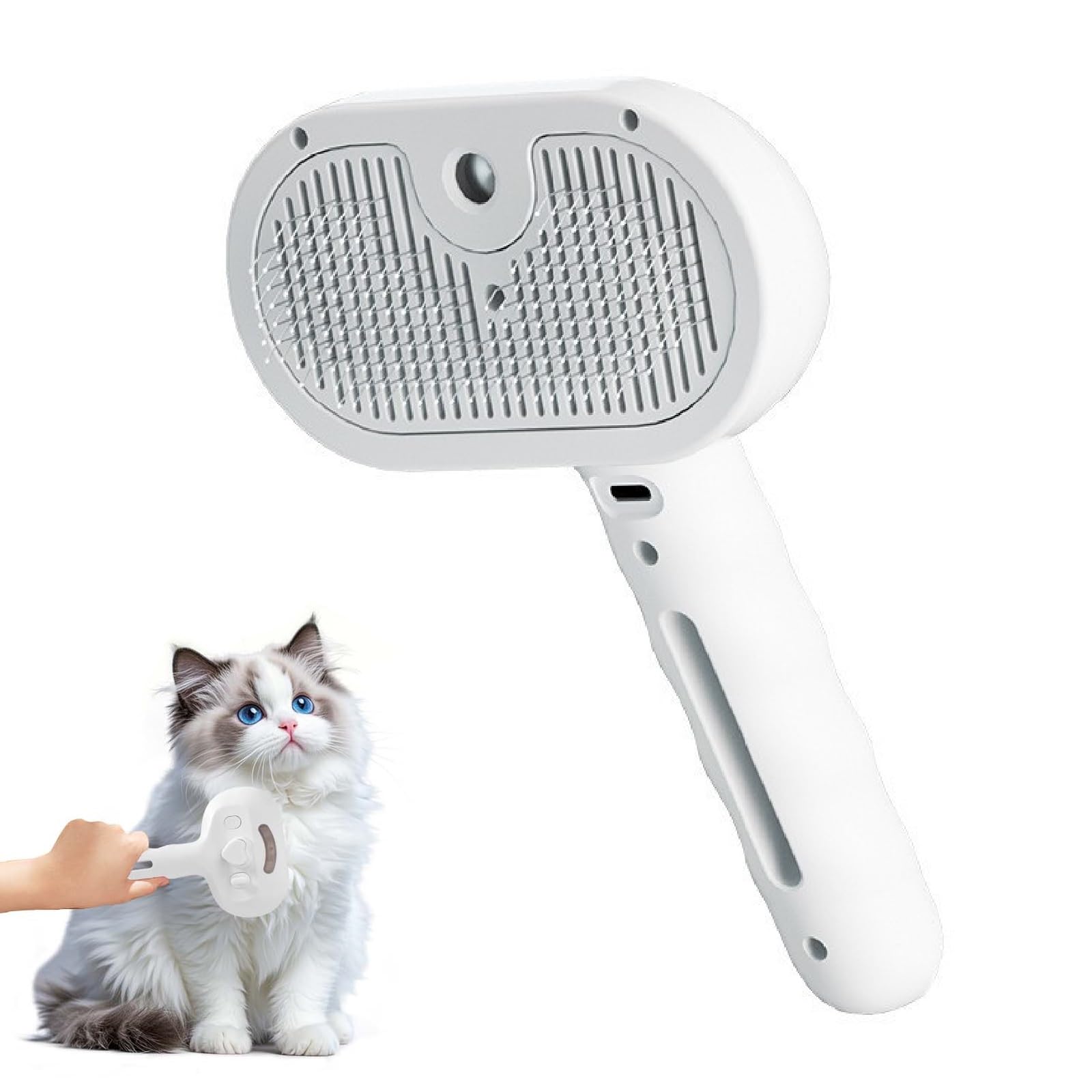 Peine Quitapelos Gato, Steamy Cat Brush, Cepillo De Vapor Para Mascotas, Cepillo Autolimpiante Mascotas, Cepillos Para Gatos Quitapelo Con Vapor, Para Pelo Corto Y Largo Gatos Perros (Blanco)