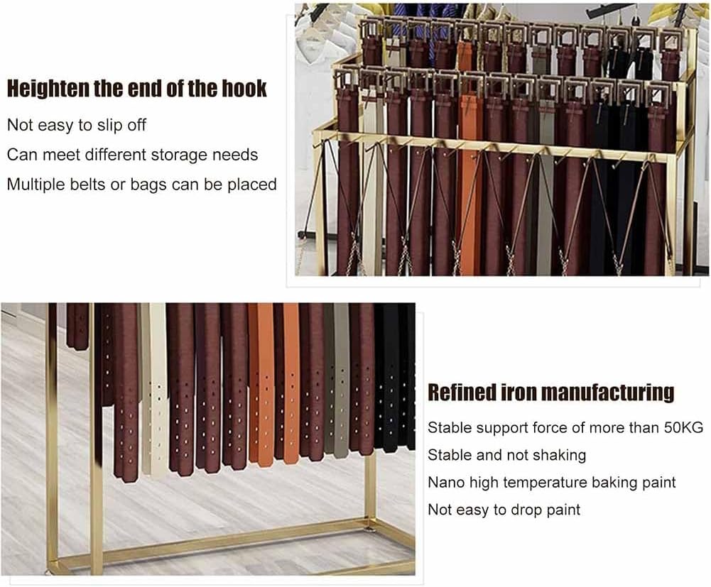 Floor Standing Belt Hanger with Wheels, Metal Men Closet Display Stand Organizer Ties Scarf Rack Shawls Purse Shelf Retail Store Multi Functional Shelves,White-150x40x150CM