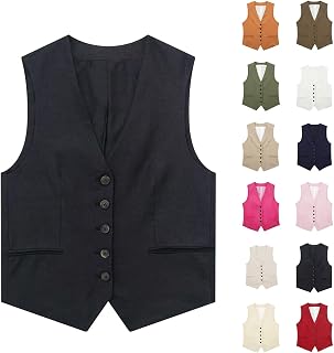 HUIFUAO - Chaleco para mujer, talla grande, cuello en V, sin mangas, elegante, para el trabajo, la oficina, abrigos elegantes con botones de un solo botonadura, Z01 Rojo, L