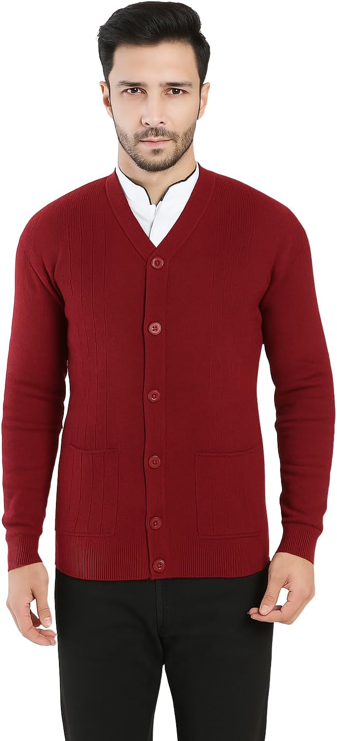 Men's Front Open Buttoned Full Sleeve Solid Color Cardigan/Woolen Jacket/Waist Coat/Sweater with Pockets