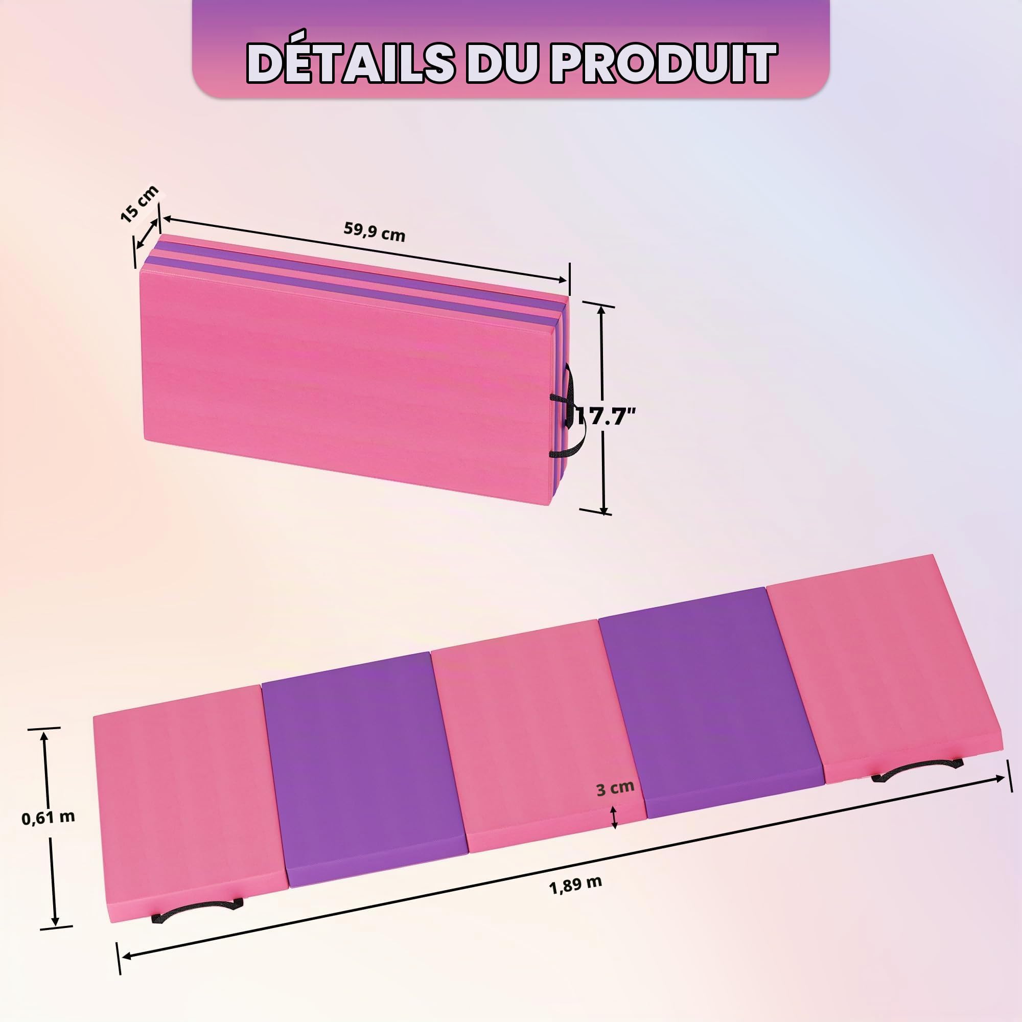 Aptliton Tapis de Gymnastique Pliable 4/5 Plis,Tapis de Sport Souple en Cuir, Portable pour Yoga, Fitness, Jeux Enfants à Domicile