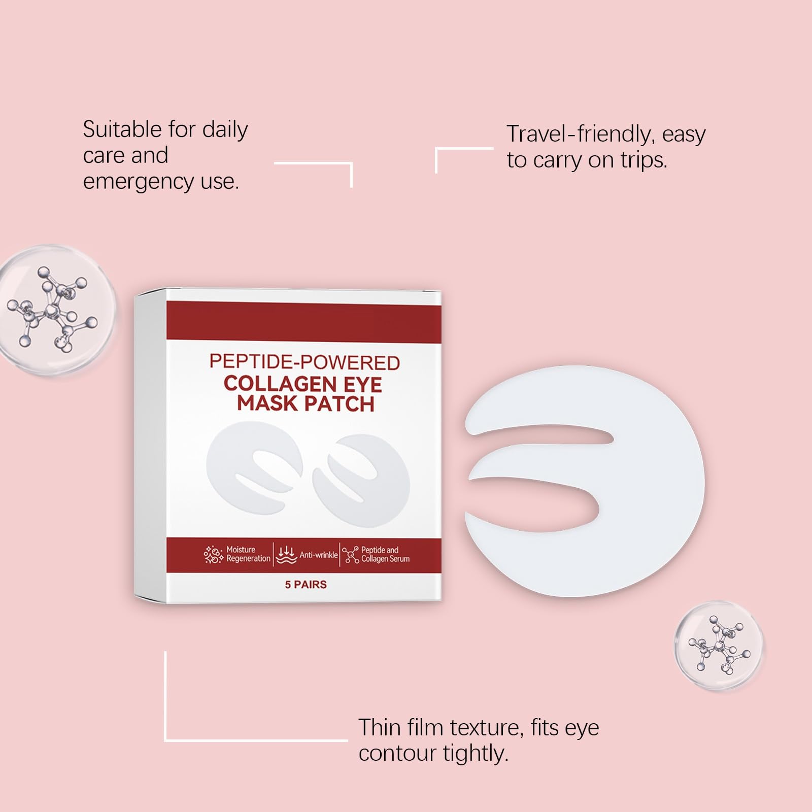 Peptid-Augenmaske mit tiefenwirksamer Kollagen-Wirkung, 5 Paar Kollagen-Augenpads, Augenpads mit Peptid-Collagen, Koreanische Augenmaske, gegen Schwellungen und Augenringe, für Erwachsene (8pcs)