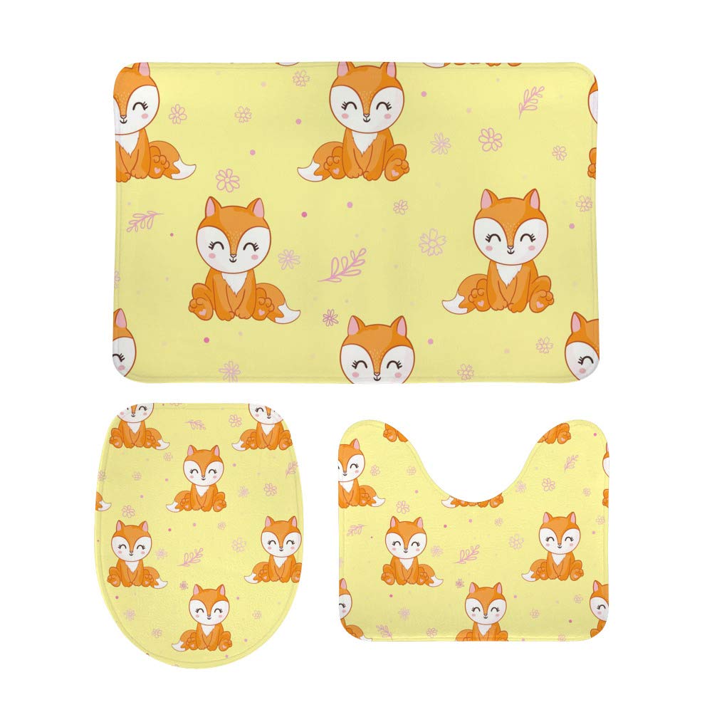 Tapis de bain renard jaune extra doux en polaire corail avec envers antidérapant