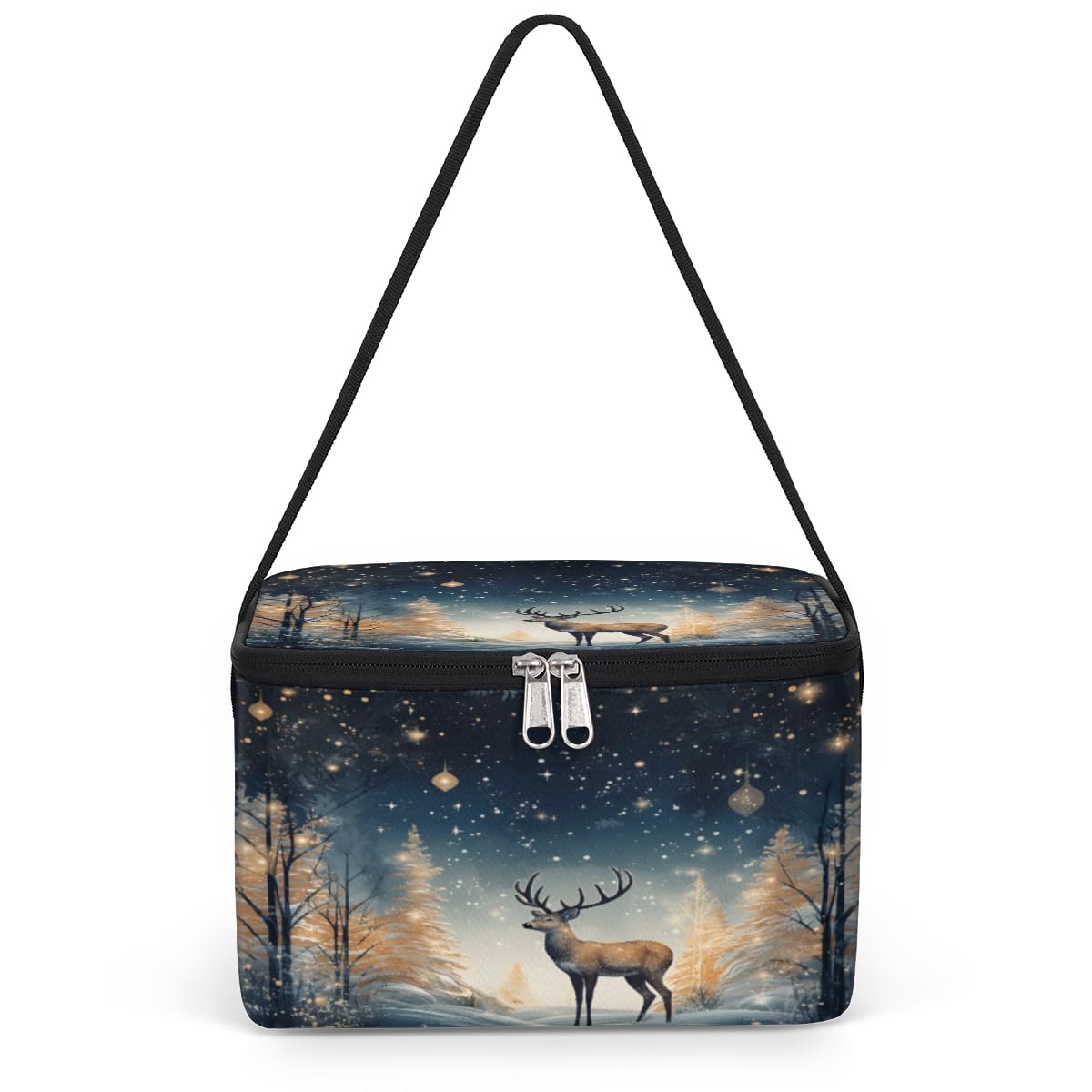 GzLeyigou Winter Reindeer Lunch Bags for Women Men 9 Cans, Hot & Cold Food Delivery Bag Insulated Grocery Bag Insulated Lunch Box Cooler Bag for Office Work Picnic Beach