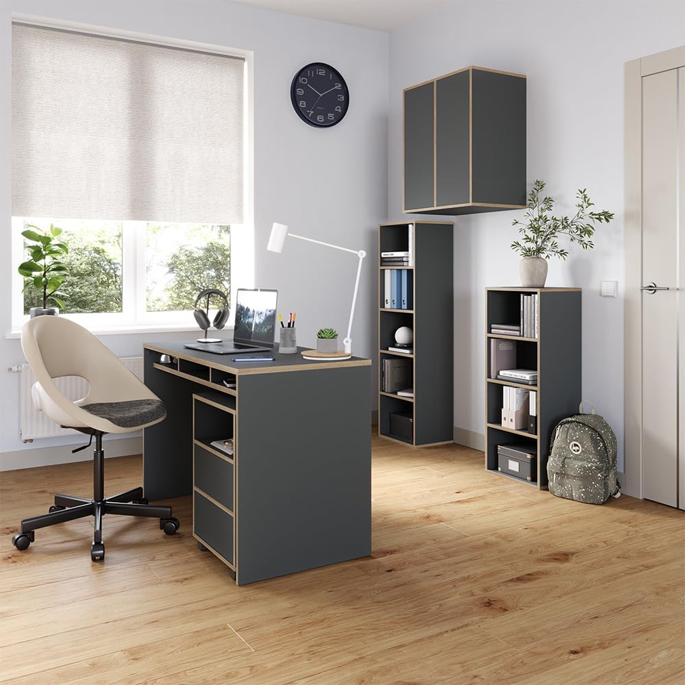 Vicco Rollcontainer Tetrix, Anthrazit, 42 x 55 cm | mit Regalen und 2 Schubladen, auf Rollen für flexible Nutzung im Büro oder Homeoffice