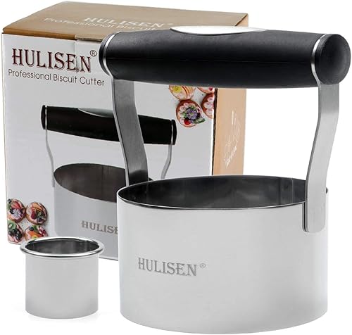 Miniatura 2 de HULISEN - Cortador de galletas de 3.5 pulgadas, cortador redondo de galletas de acero inoxidable con mango de agarre suave, y pequeño cortador de