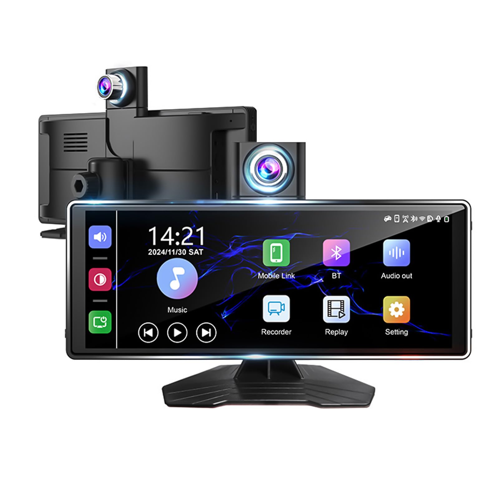 Pantalla Coche, 10,26'' Pantalla Carplay Coche para Ap-ple CarPlay y Android con Cámara Trasera y Delantera HD 1080P, Pantalla Dividida, Control por Voz