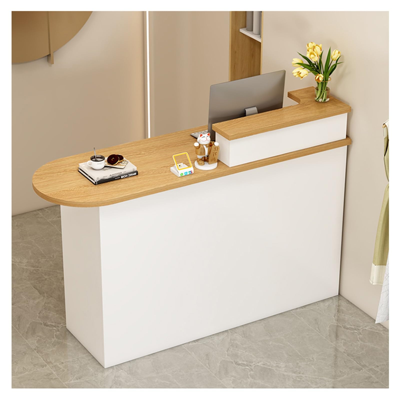 Empfangstheke,Moderne Rezeption,Rezeptionstheken,Rezeptionstisch mit abschließbarer Schublade，Ladentheke，Modern Büromöbel Thekentisch，Empfangstheke Kosmetikstudio(Left-7,120x50cm/47.2x19.6in)