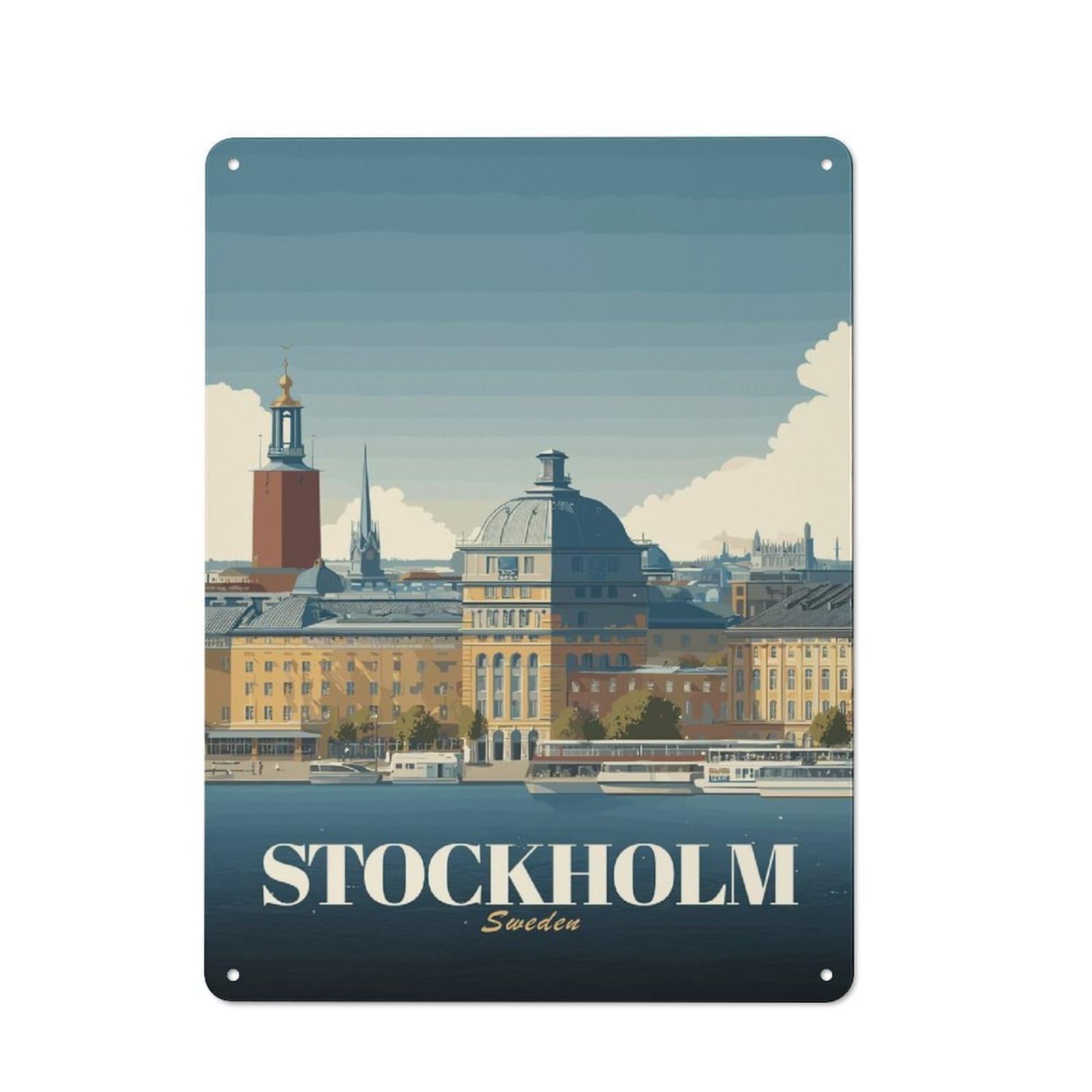 Junmoney Style-18 40X30cm Retro Metal Sign With Stockholm Sweden Cityscape For Living Room Or Hallway, For Living Room Decor Lovers Refreshing A Room In Autumn