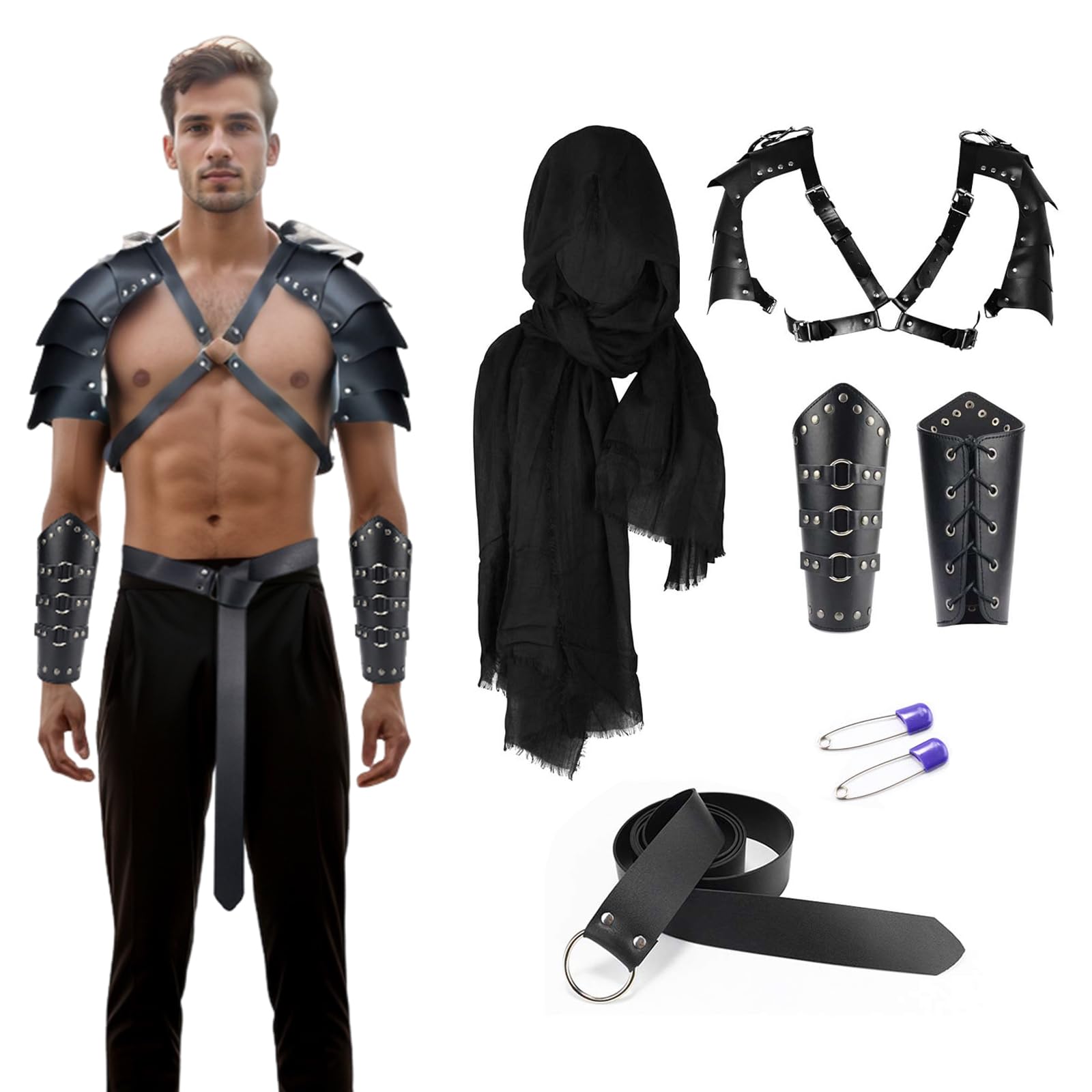 Coser Park Medieval Knight Costume Shawl Cape Men Retro Renaissance Pirate Viking Cosplay Leather Belt Holster Shoulder Armor