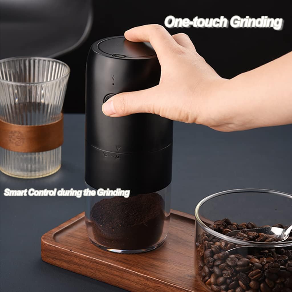 Electric Coffee Grinder Wireless Grinding Coffee Beans Ceramic Conical Burr Cordless Coarseness Adjustable Portable One Touch 25g Large Capacity Noiseless Long Stand-by (KMDJ-2A, Black)