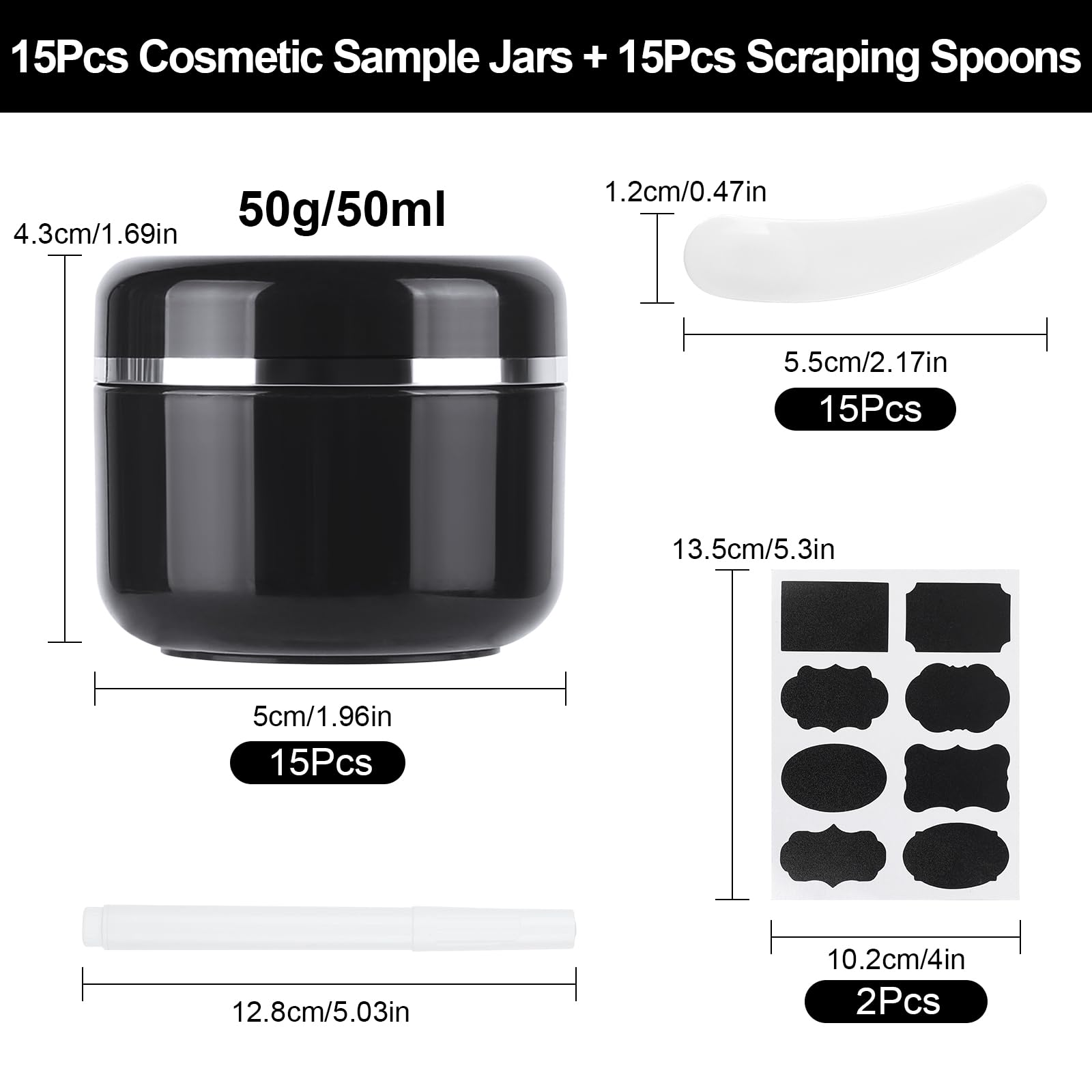 MirraSwit 15 Pcs 50ml Cosmetic Sample Jars, Plastic Refillable Travel Pots, Cosmetic Pots with Lids - Image 2