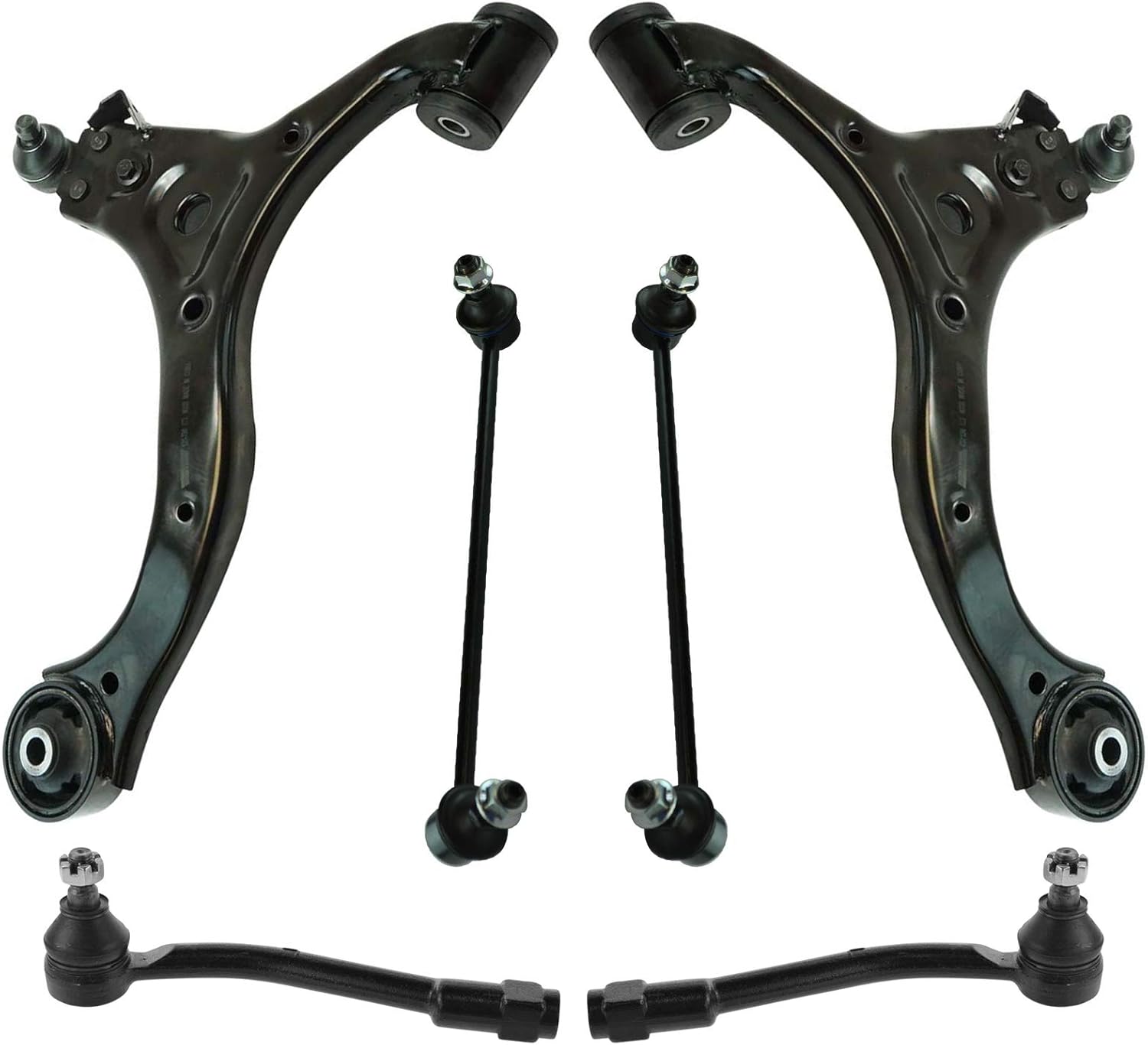 TRQ Front Steering & Suspension Kit Control Arm with Ball Joint Sway Bar Stabilizer Link Tie Rod Compatible with 2007-2008 Hyundai Entourage 2006-2014 Kia Sedona