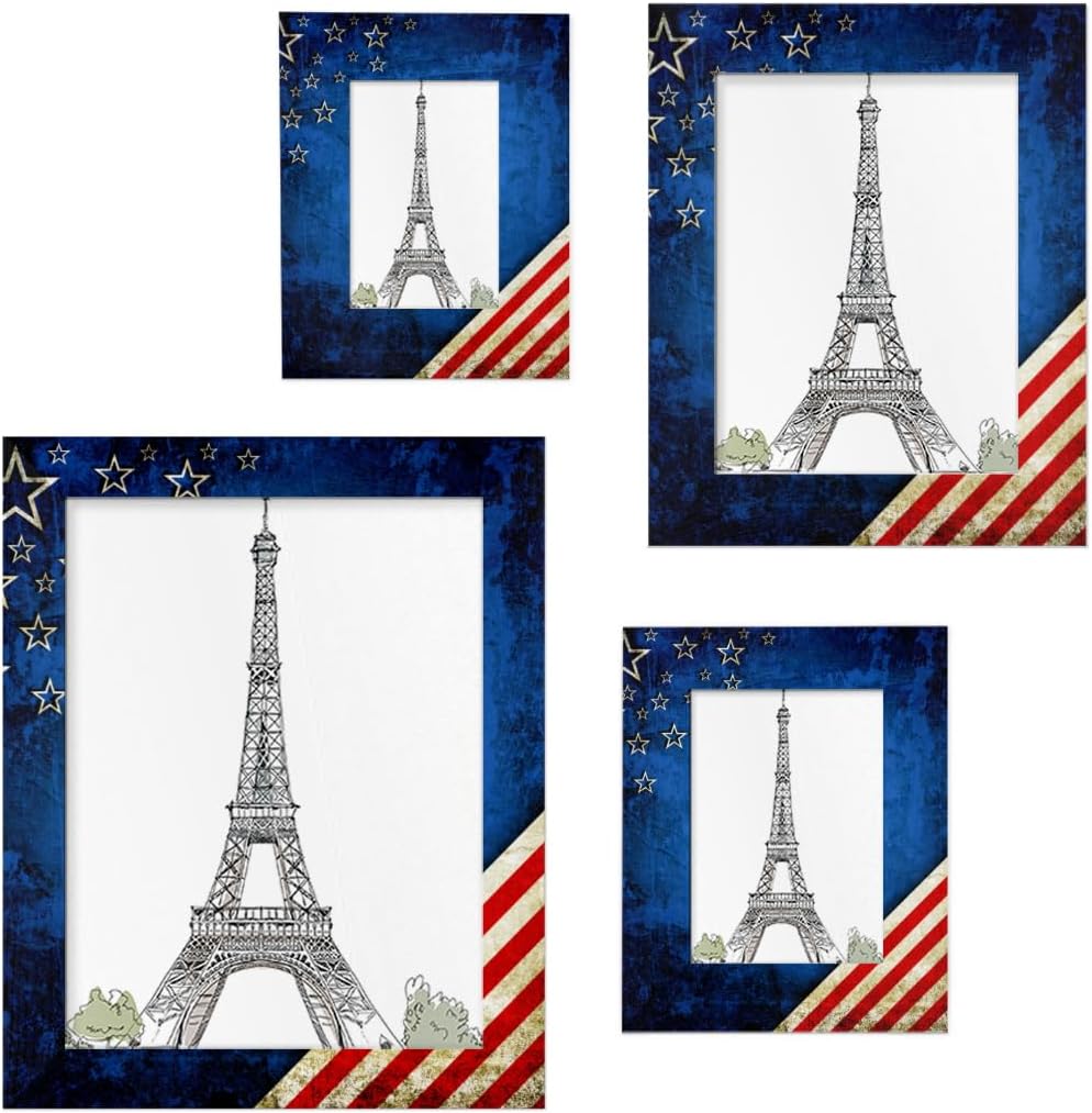 Art Vintage American Flag 5x7 Picture Frame Wood Photo Frame for Tabletop Display Wall Mount Picture Frame Display 5x7 or 5x5 Inch Photo Wall Decor Home Collage Office Gifts