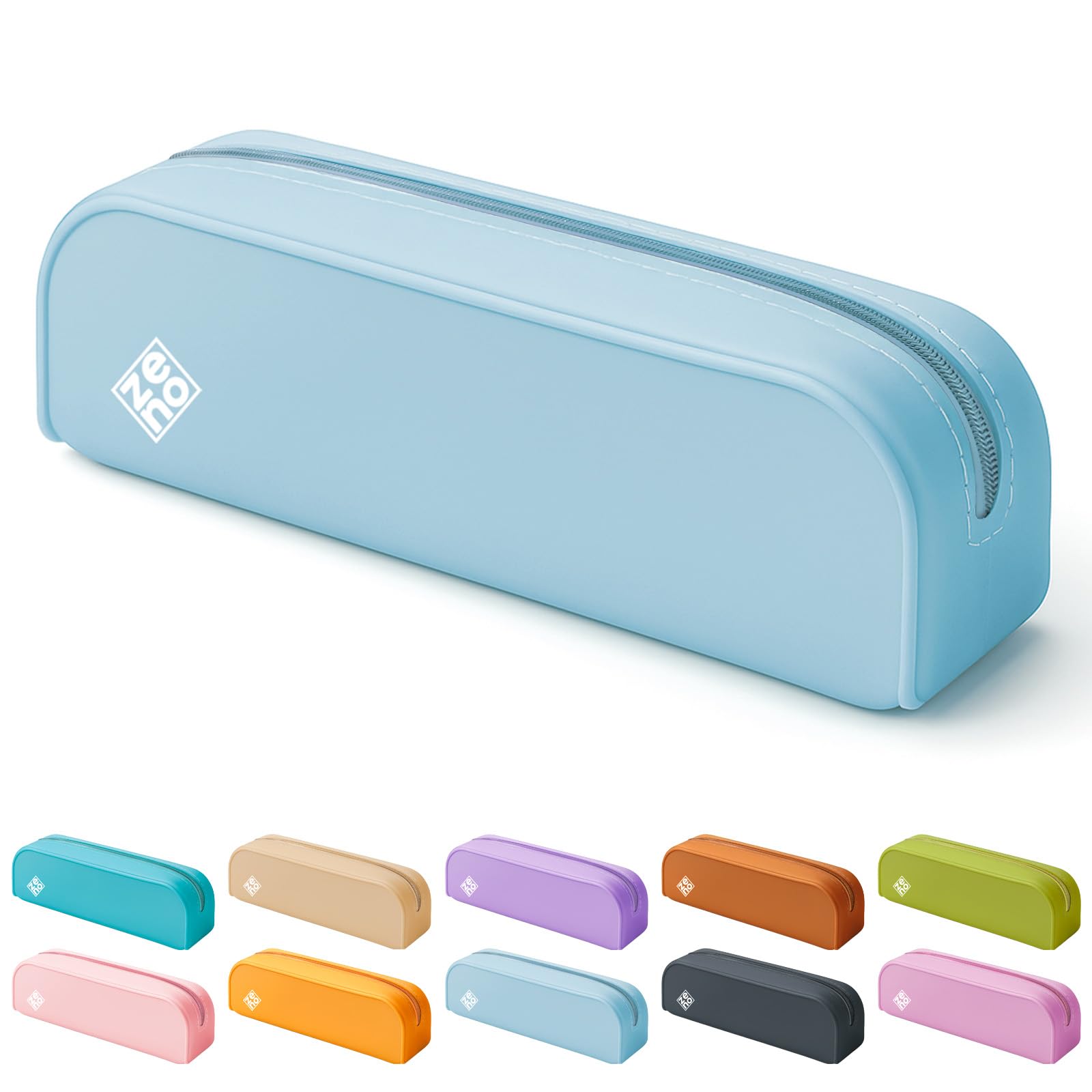 ZENO Silicone Pencil Case – Aesthetic Pencil Pouch for Women & Teens – Cute Pen Case, Blue Make Up Bag, Travel Organiser, Small Stationery Pouch, School Pencil Case – Blue Mist