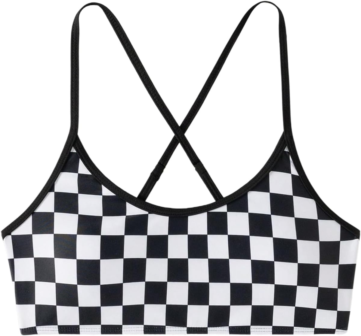 SOLY HUX Women's Summer Checkerboard Print Bikini Top Spaghetti Straps Bathing Suit Tops Beach Vacation Clothes