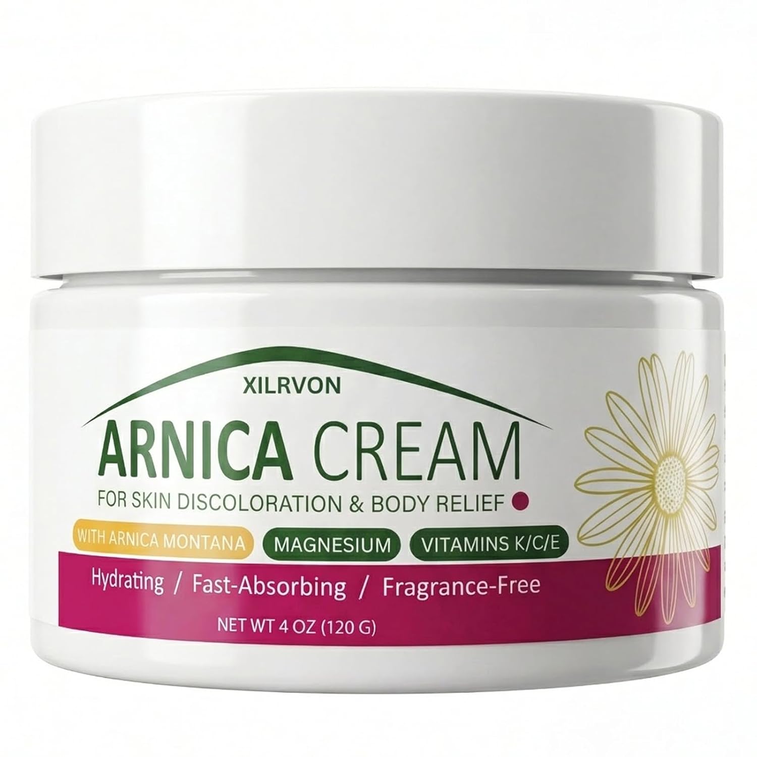 XILRVON Arnica Cream for Skin Discoloration & Body Relief, Soothing Hydrating Formula with Magnesium and Vitamins K, C & E, Suitable for Thin and Sensitive Skin for All Ages, 4 Oz