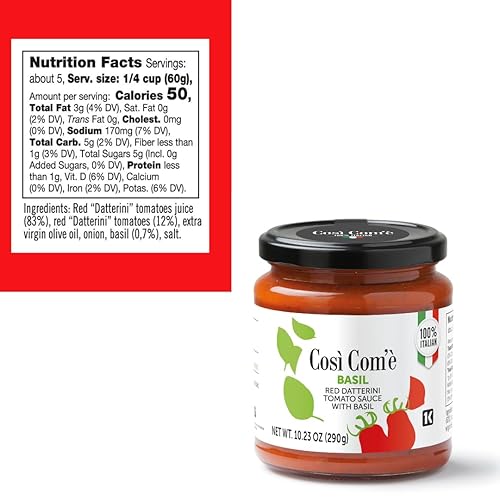Miniatura 2 de Salsa de tomate Red Datterino con albahaca, 10.23 oz, salsa para pasta preparada con tomate y albahaca 100% italiana, lista para usar. Ideal para