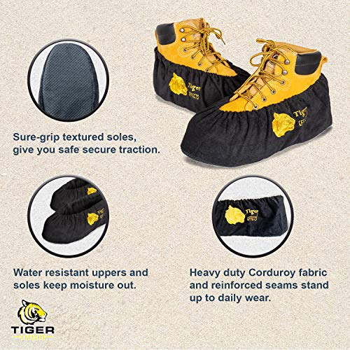 Tiger Effects Premium Reusable Shoe Covers For Outdoors And Indoors, Slip-On Washable Cloth Shoe Covers, Floor Protector Booties For Men, Black (X-Large) #TOP2