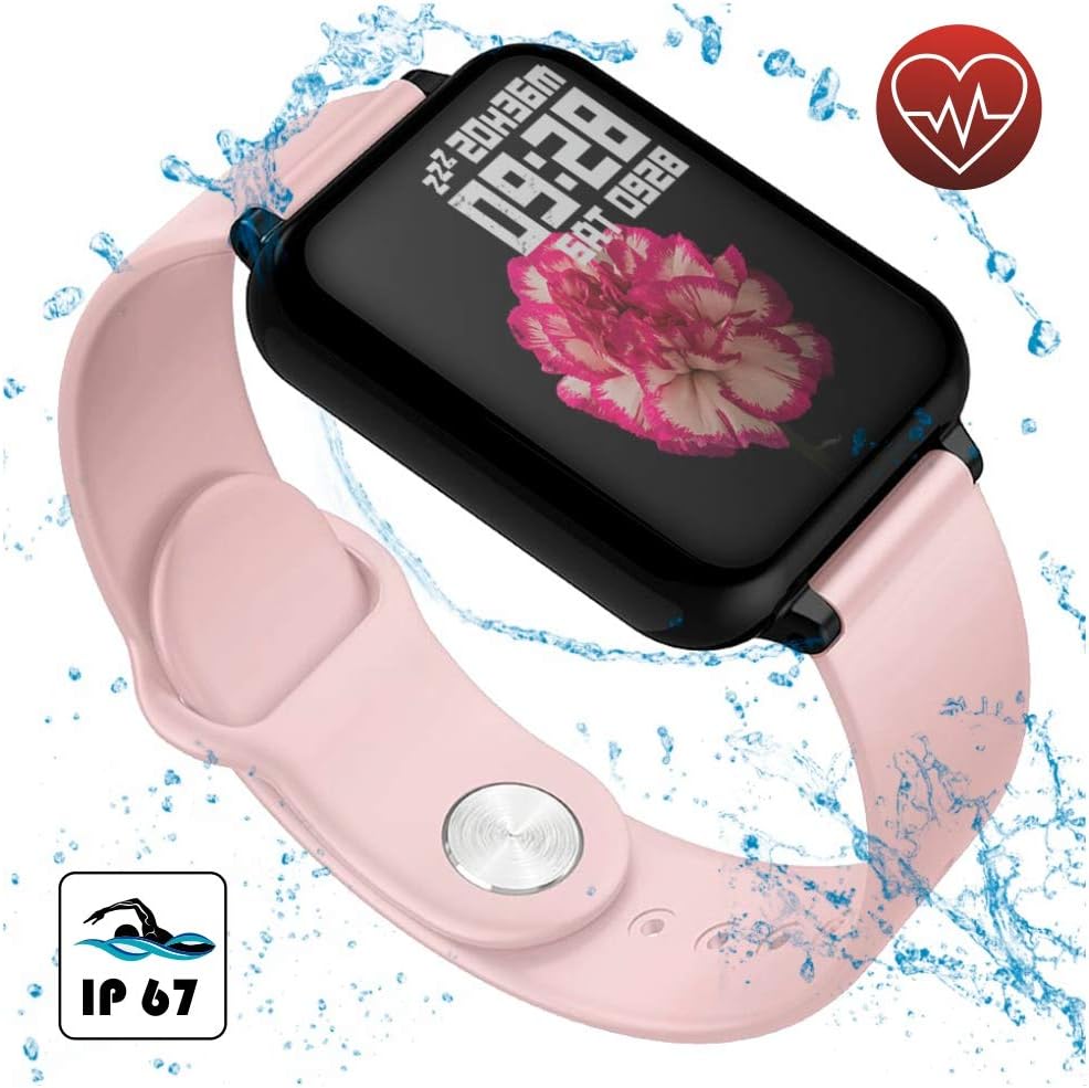 Smart Watch for Women for Android and iOS Phones, Elbees Store Waterproof Fitness Tracker with Heart Rate Monitor, Blood Pressure Monitor, Smartwatches for Men and kids(Pink)