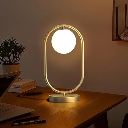 Miniatura 8 de Lámpara de mesa de cristal de 2 luces, lámpara de escritorio de latón dorado con cable enchufable, lámpara de lectura moderna de mediados de siglo,