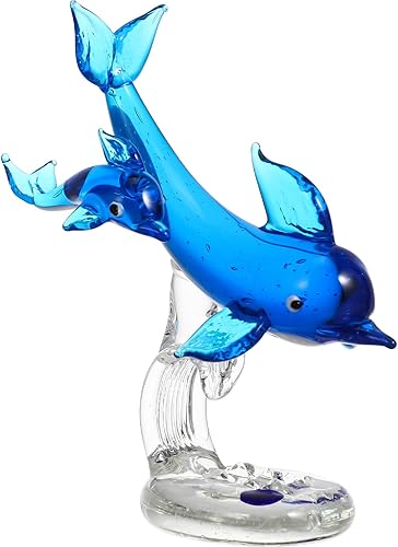 Miniatura 8 de Figuras de delfín de cristal, escultura de delfín de cristal azul soplado a mano para decoración del hogar y la oficina, 3.14 x 2.55 x 1.37 pulgadas