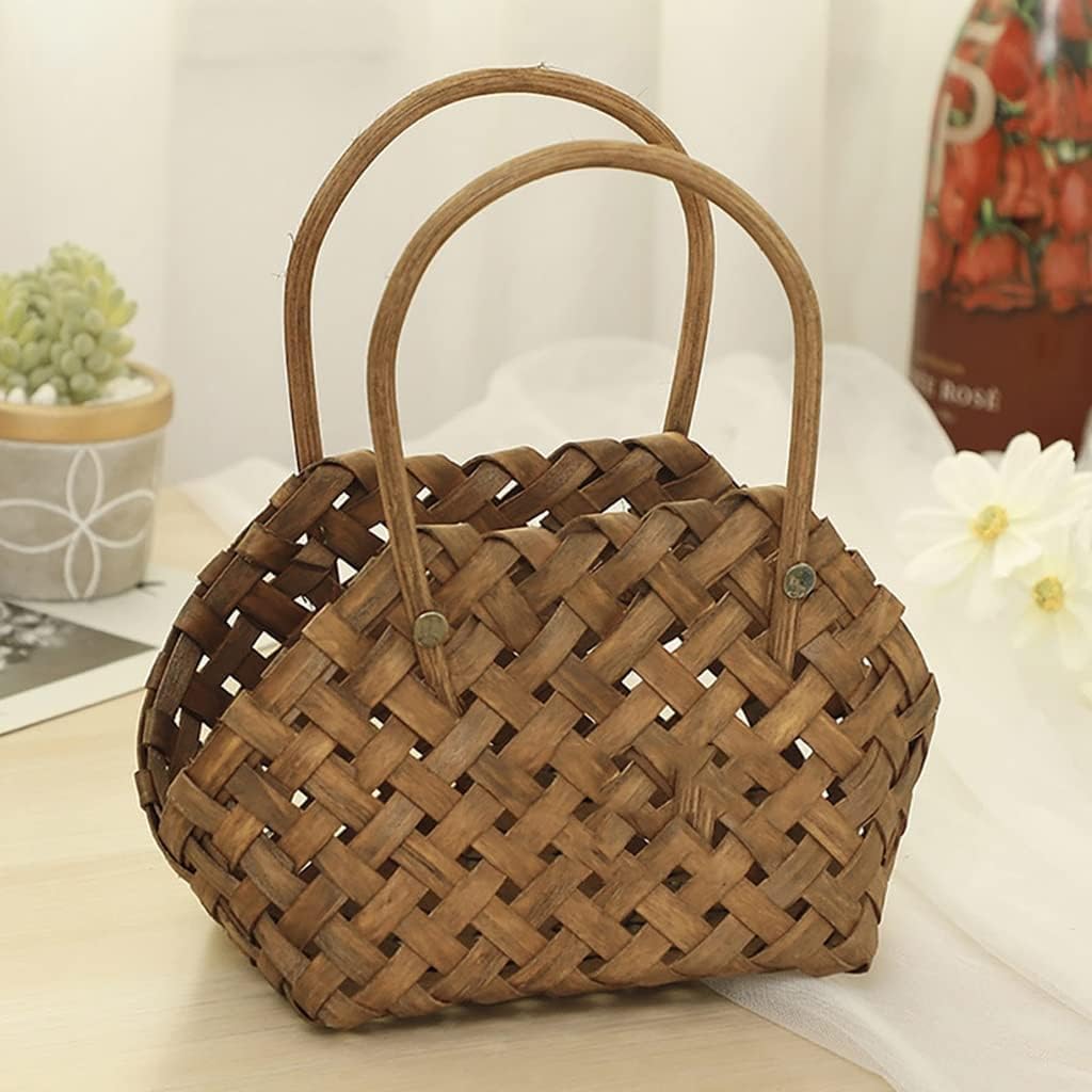 Hand Woven Rattan Flower Basket Home Flower Basket Holiday Decorative Handicrafts(E)