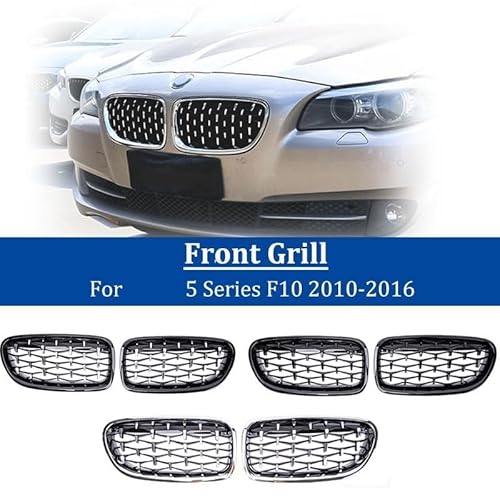 BTFWM Geetha Car Front Diamond Grille Gril, for BMW, for 5 Series F10 F11 F18 520i 523i 528i 530i 2010 2011 2012 2013 2014 2015 2016 Bumper Sport Racing Grills Bumper Cooling Grille (Size : Black) - Image 5