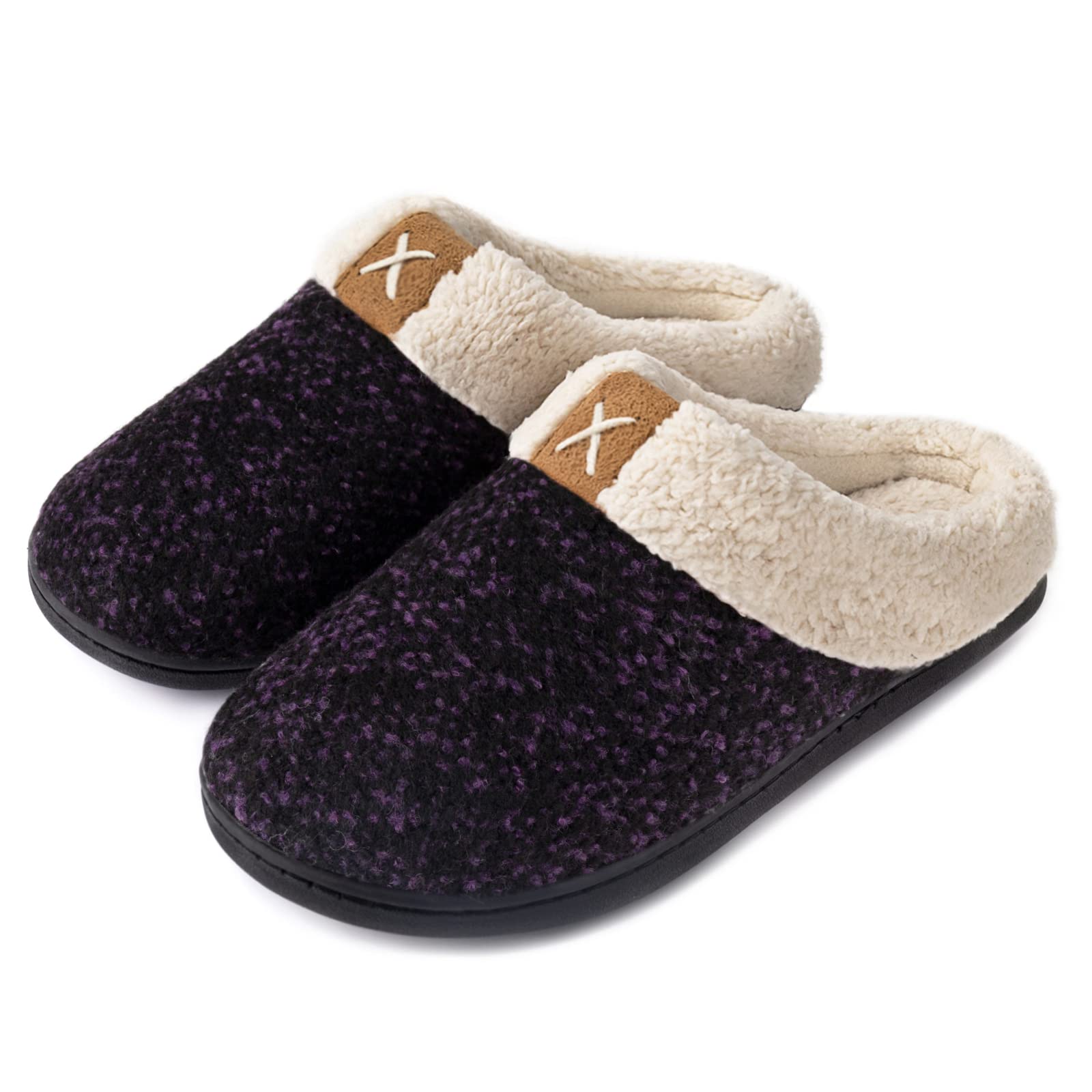 ULTRAIDEAS Women's Cozy Memory Foam Slippers Fuzzy Wool-Like Plush Fleece Lined House Shoes w/Indoor, Outdoor Anti-Skid Rubber Sole - 9-10 Purple