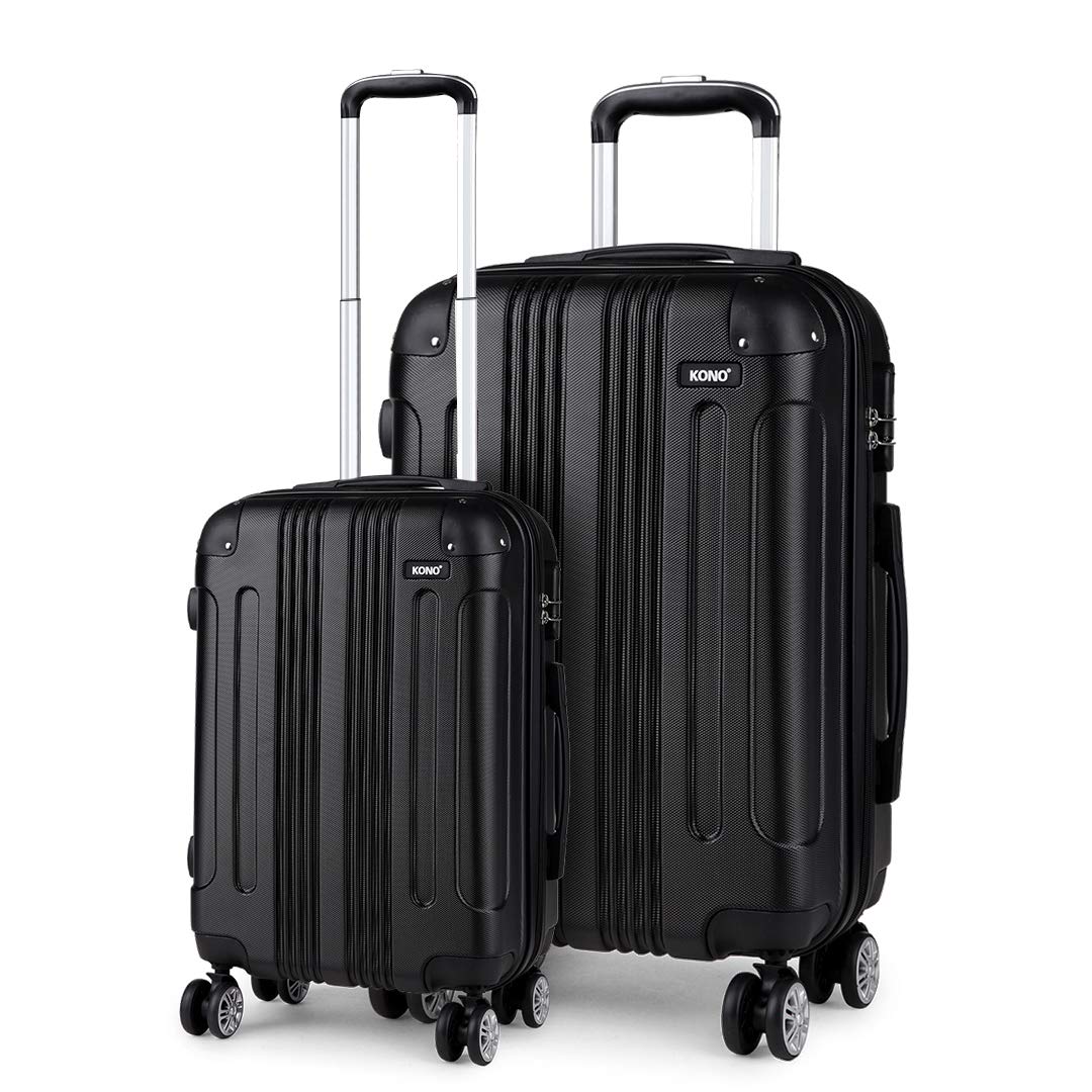 Kono Zestaw 2 lekkich twardych skorupy z 4 kółkami 50 cm i walizką 71 cm, Czarny, Cabin+Large