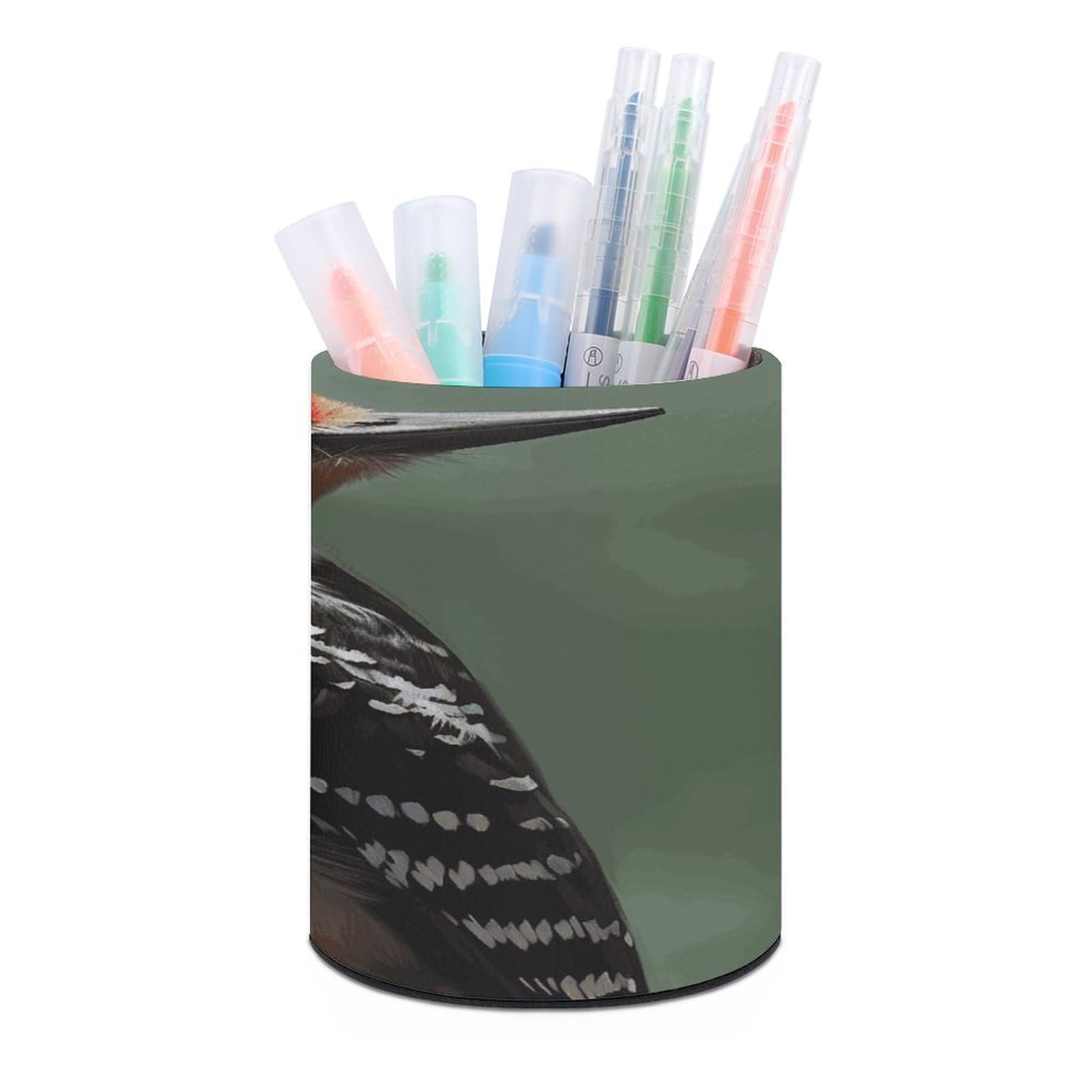 MUSM Woodpecker Pen Holder Large Capacity Pen Holder Modern PU Pencil Holders Durable Waterproof Pens Cup for Home Office Desktop Organizer