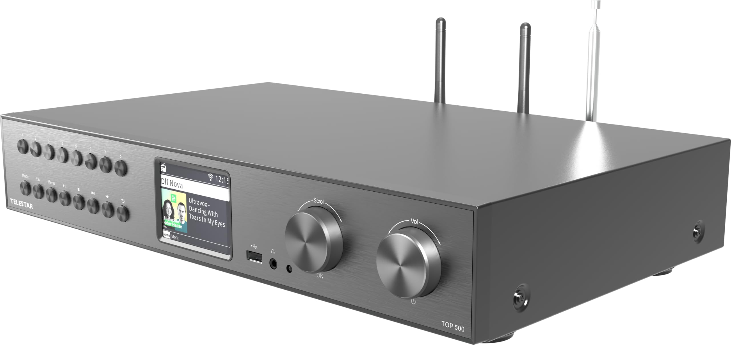 TELESTAR Top 500 – Sintonizador HiFi de 43 cm de Ancho – Negro | WiFi 2,4 & 5 GHz, radio por Internet/DAB+, streaming, Bluetooth audio RX/TX, modo hotel, grabación USB