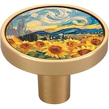 4 Pack Sunflowers Starry Night Cabinet Knobs, Fashion Design Round Pulls Handle for Drawer Wall Dresser Kitchen