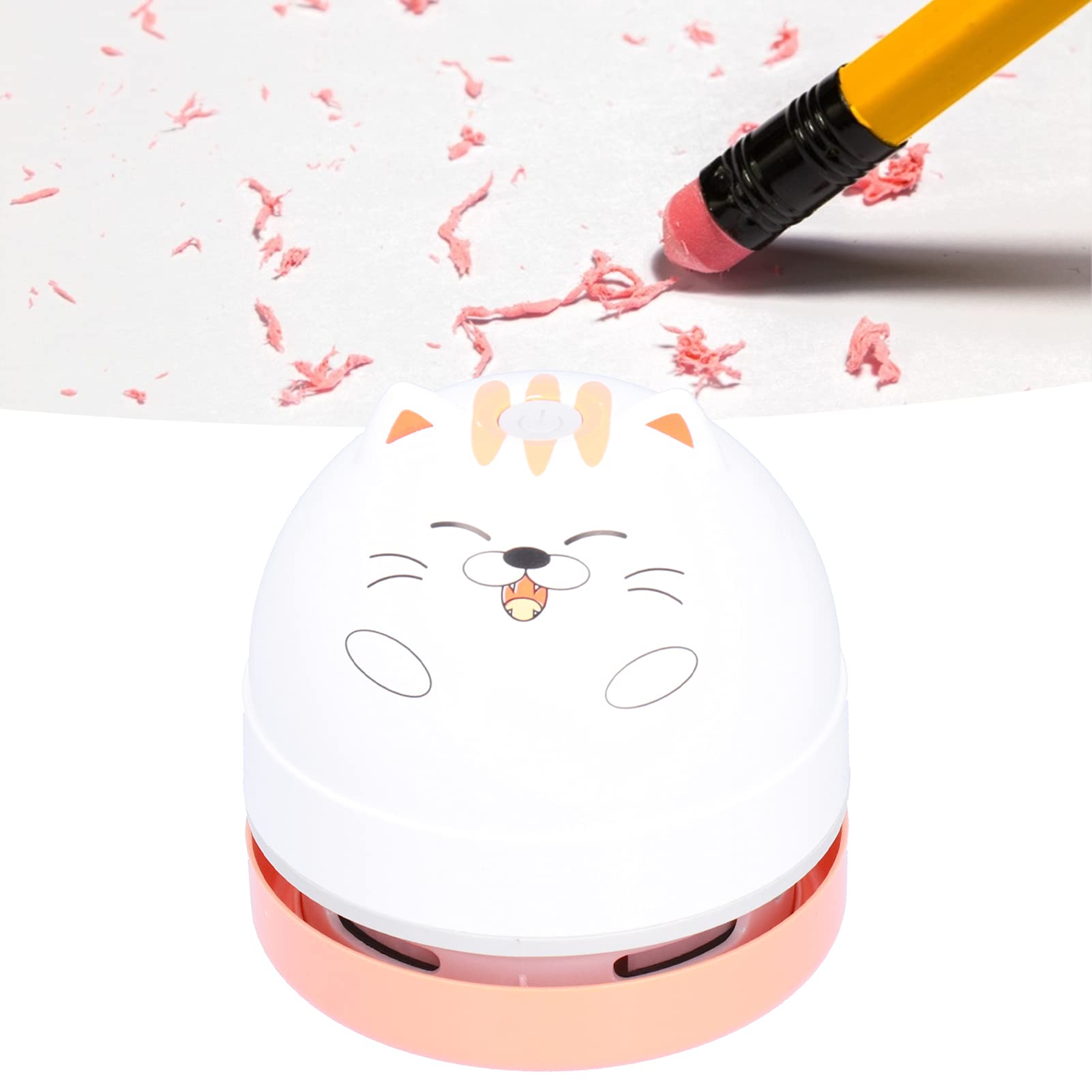 Aspirateur de Bureau de Conception Animale Mignon, Mini Balayeuse de Poussière de Table de Charge USB avec Clavier de Conception Rotatif à 360 ° sans Fil pour Bureau à Domicile(Chat)