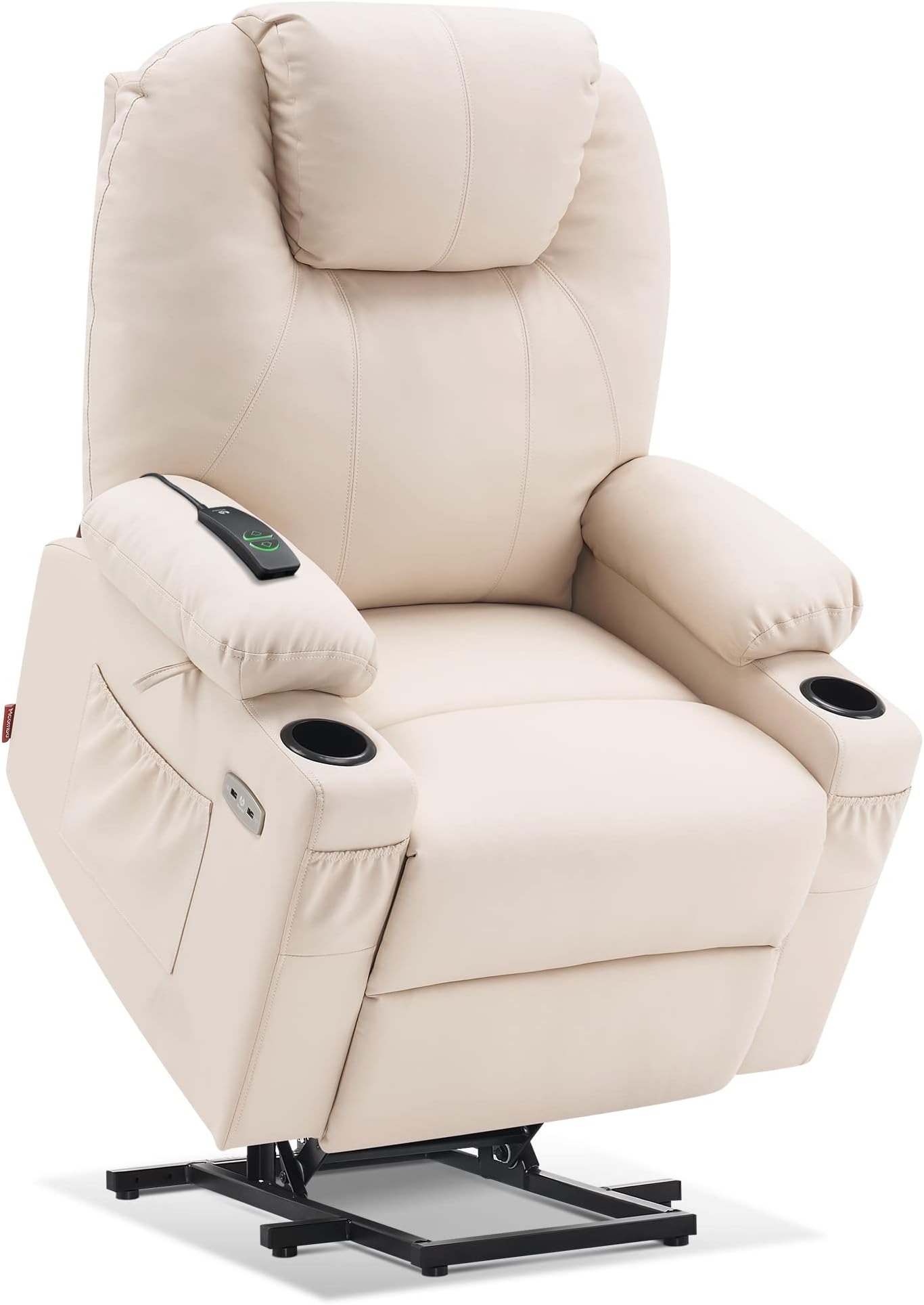 MCombo Large Power Lift Recliner Chair with Massage and Heat for Tall Elderly People, 3 Positions, Cup Holders, and USB Ports, Faux Leather 7516 (Large, Cream White)The Forest Stewardship Council