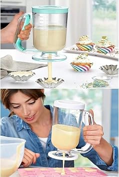 Hamur Porsiyonlayıcı 900ml, Pankek ve Kek Hamuru Dağıtıcı, Damlatmaz Mekanizma, Ölçekli Şeffaf Gövde, Bulaşık Makinesinde Yıkanabilir
