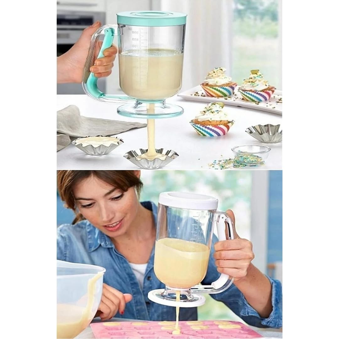 Hamur Porsiyonlayıcı 900ml, Pankek ve Kek Hamuru Dağıtıcı, Damlatmaz Mekanizma, Ölçekli Şeffaf Gövde, Bulaşık Makinesinde Yıkanabilir
