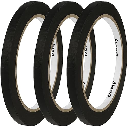 3 Pack Black Painters Tape - Masking Tape 0.25 Inch