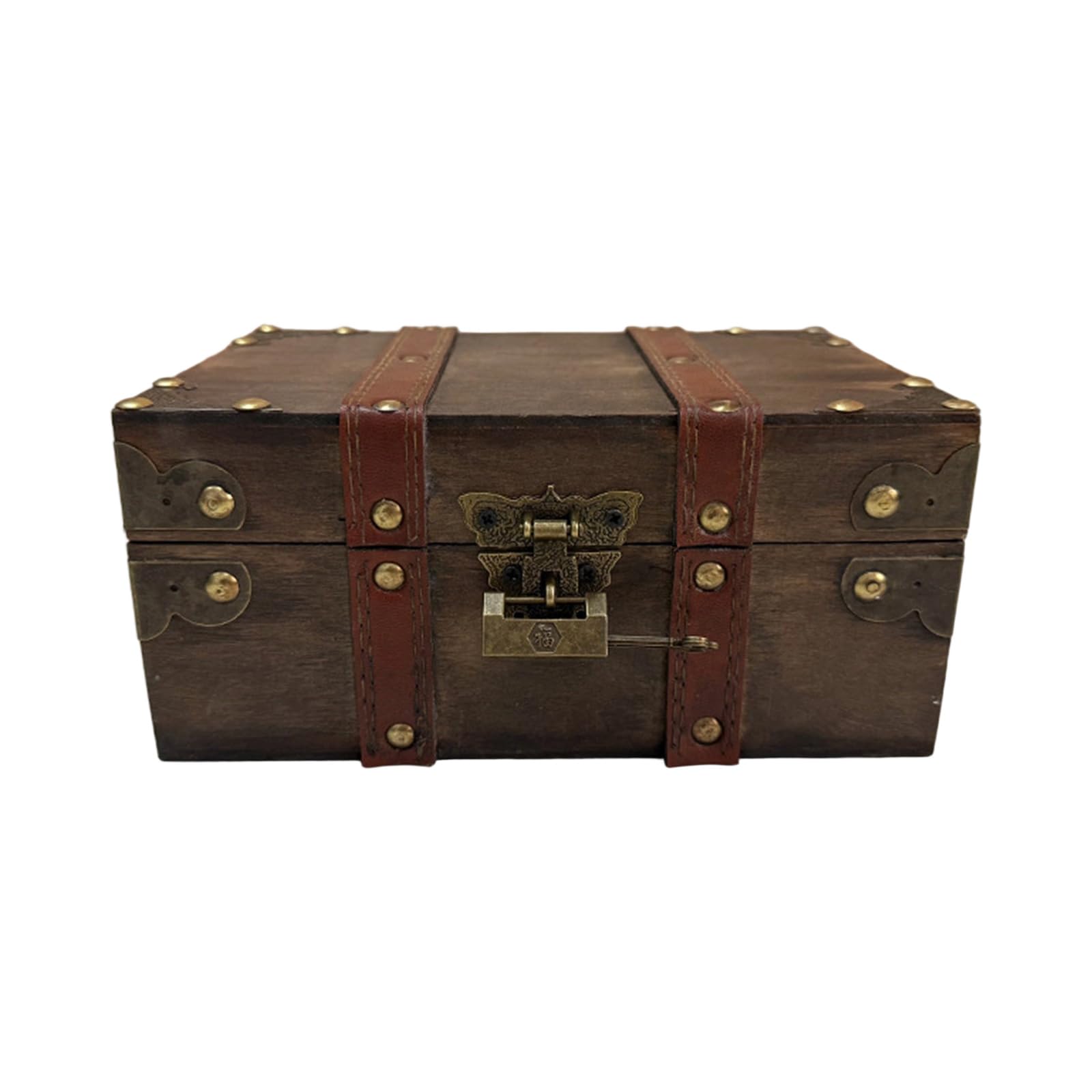 Xjdzineq Wooden Keepsakes Chest with Mechanism Antique Jewelry Storage Box Lockable Small Accessories Container Vintage Wooden Storage Box
