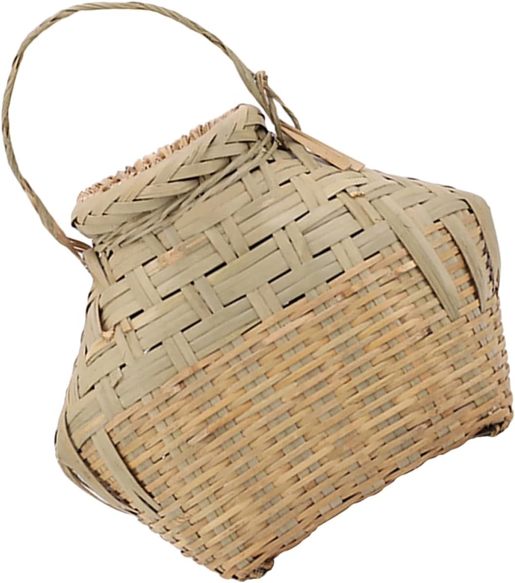 ERINGOGO Portable Bamboo Fishing Basket Lid Multi-Function Shrimp Container Sturdy Outdoor Fish Basket for Fishing Enthusiasts