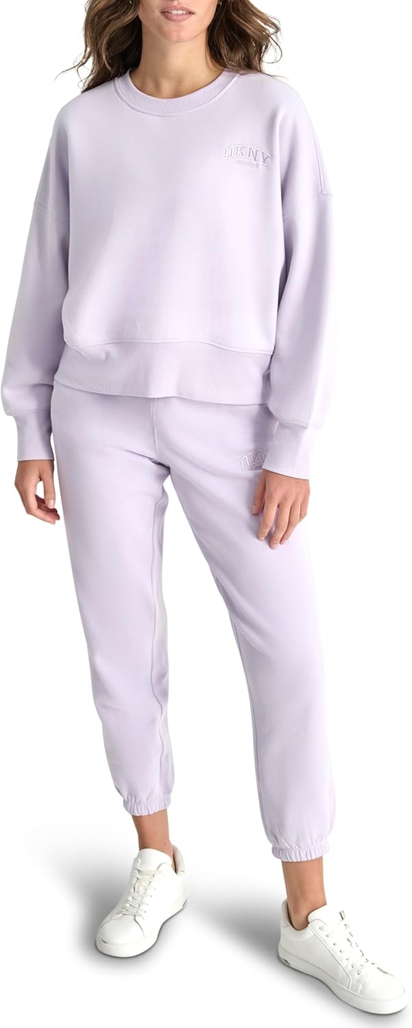 DKNY womens Varsity Embroidered Logo Crewneck Sweatshirt